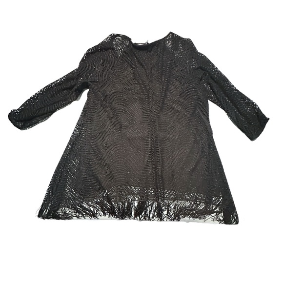 New Directions Plus Size Glitter Lace Layered Fringe Hem Tunic Top 2X - Picture 3 of 5